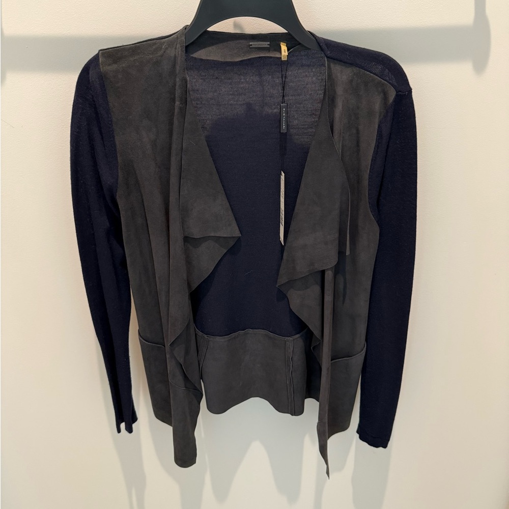Elie Tahari Navy Blue and Gray Suede Blazer